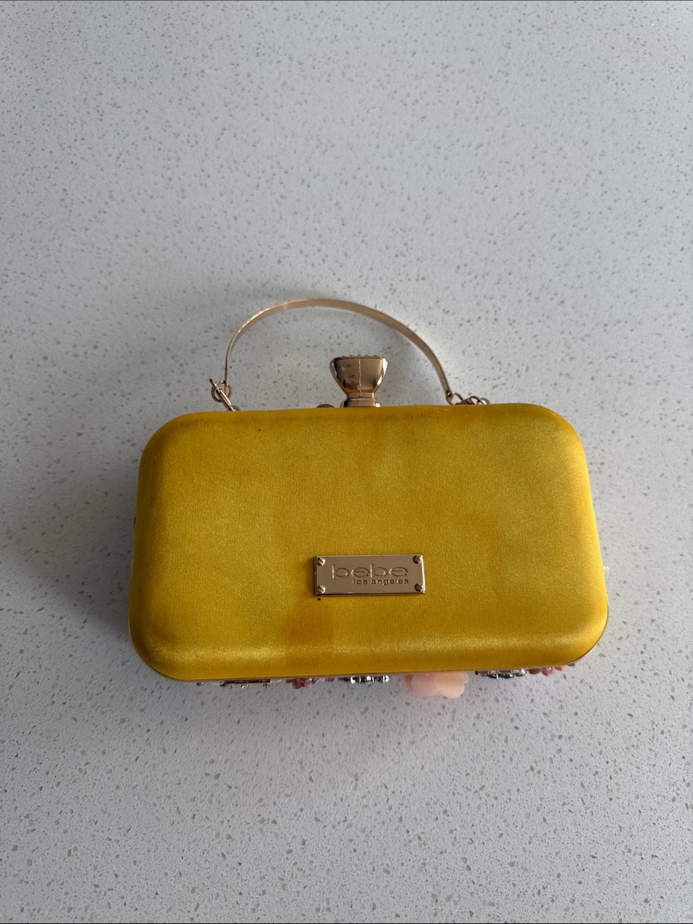 bebe Clutch Shoulder Bag Small purse Yellow Floral Top-Handle with Flowers - Picture 3 of 11